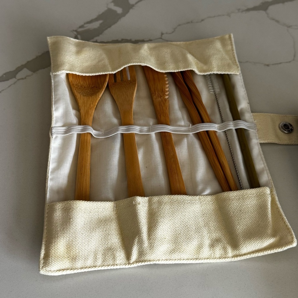 Eco-Friendly Bamboo Cutlery Set with Case Picnic - Picture 4 of 7